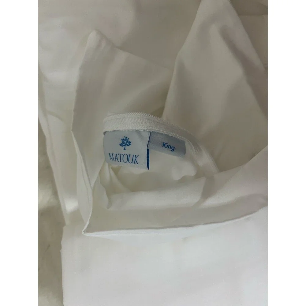 Matouk Astrid Cotton Percale King Duvet Cover Set White/Azure Blue - NWT $800